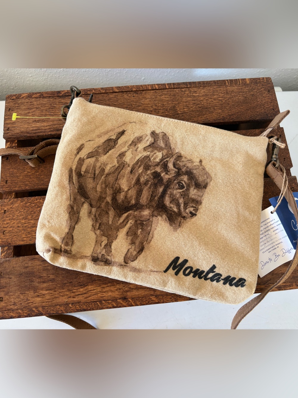 Cott N Curls Bison Sling Montana Canvas Leather Crossbody Bag NWT Western